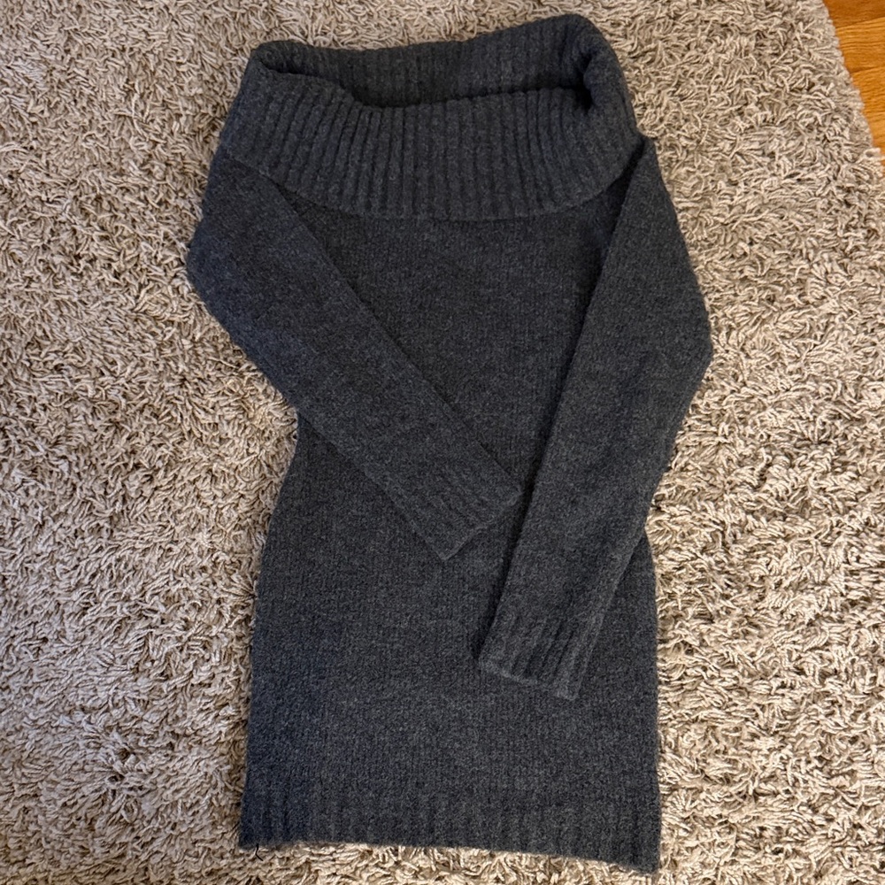 Astr Charcoal Off-Shoulder Ribbed Cowl Neck Sweater Dress